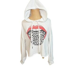 Attitude Lips Graphic Hoodie Womens Sweatshirt White Red‎ Leopard medium
